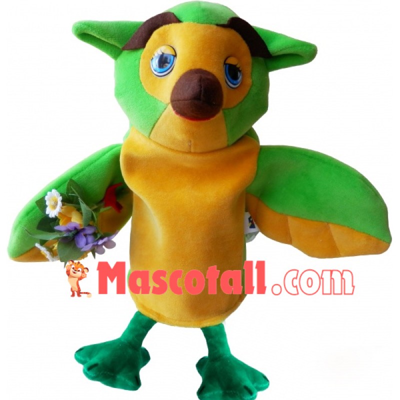 Pretty Lark Holding Bunch of Flowers Mascot Costume
