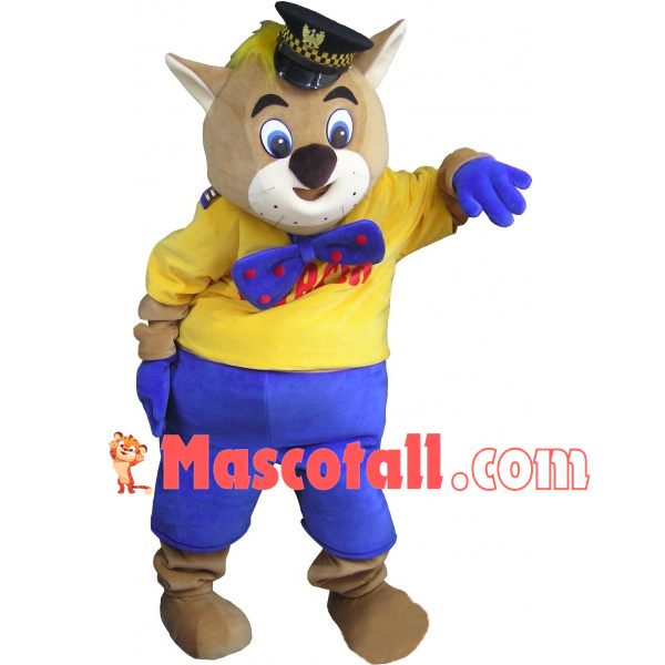 Police Station Tiger In Yellow Uniform Mascot Costume