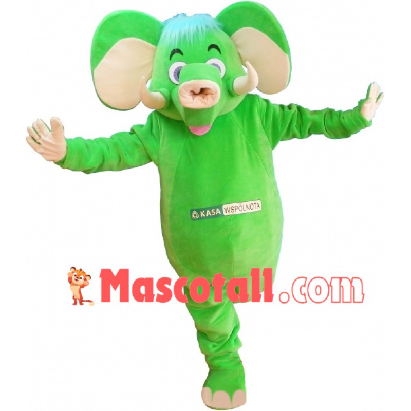 Happy Running Green Elephant Baby Mascot Costume