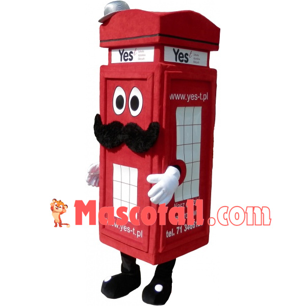 Red Public Telephone Booth On Street Mascot Costume