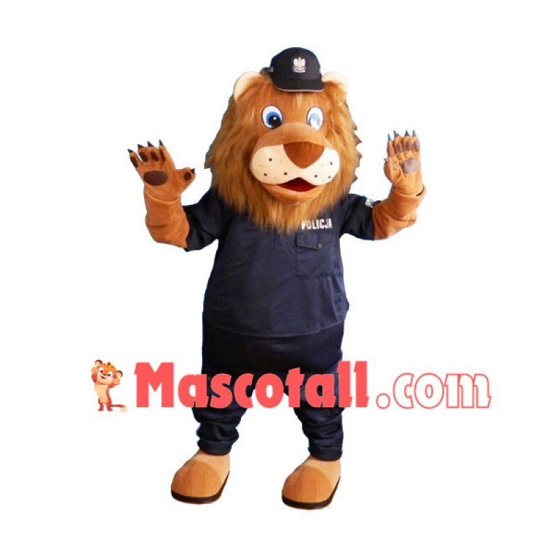 Polish Police Lion In Uniform Mascot Costume