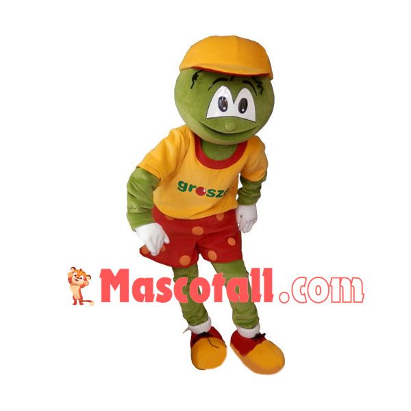 Green Doll With Student Hat Mascot Costume