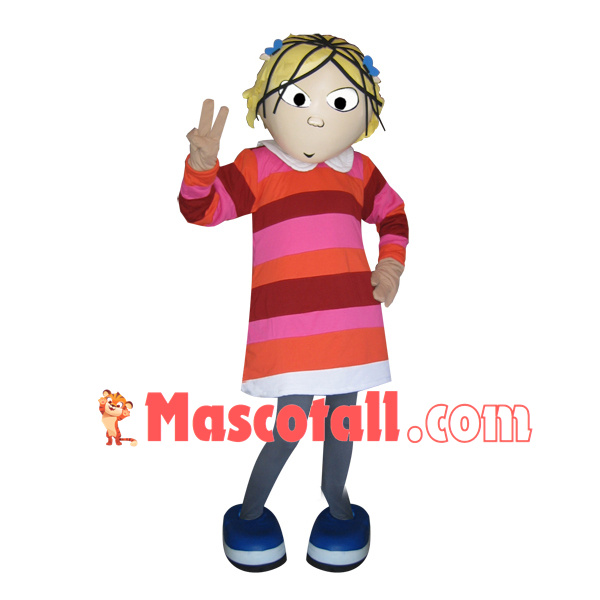 Lively Girl In The Striped Blouse Dress Mascot Costume