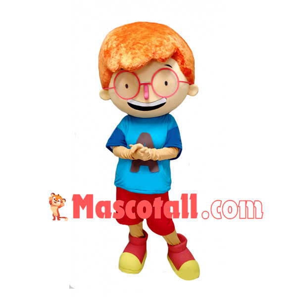 Clever Boy Student With Pink Glasses Mascot Costume