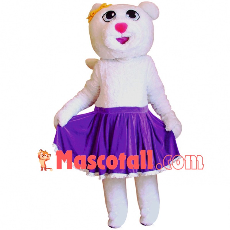 Actor Bear Wearing Purple Skirt Mascot Costume