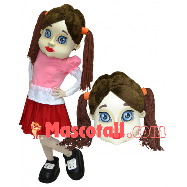 Pretty Girl Student With Double Ponytails Mascot Costume