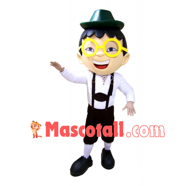 Gentle Boy With Round Glasses Mascot Costume