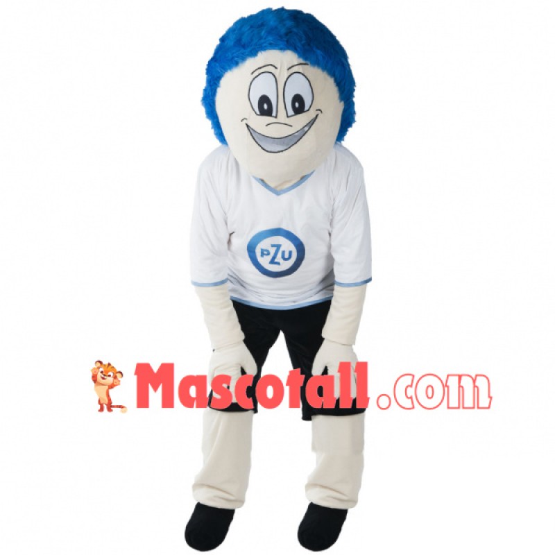 Blue Haired Defender Doll Mascot Costume