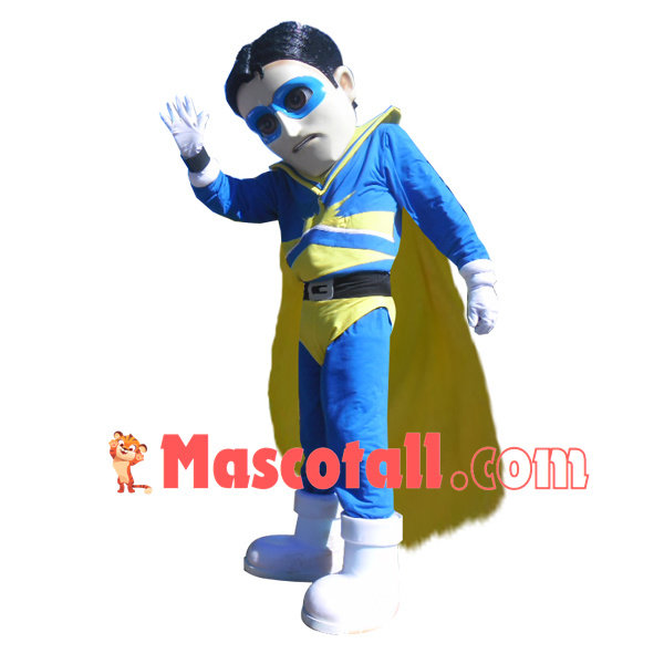 Superhero In Blue Blindfold Mascot Costume