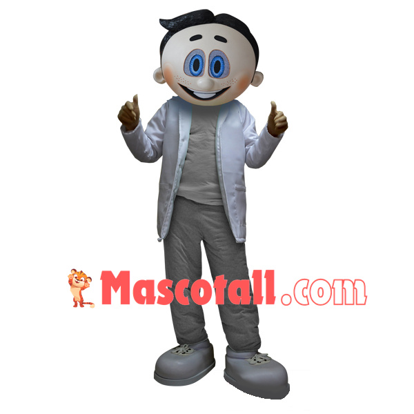 Blue Eyed Man With Smile Face Mascot Costume