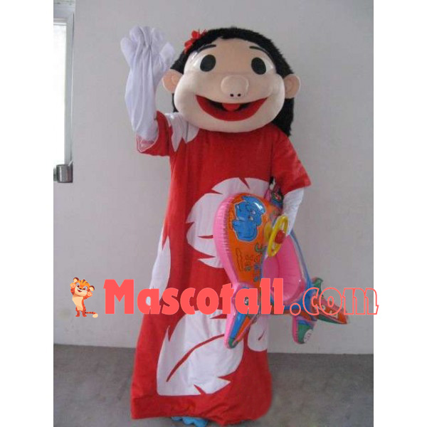 Glad Girl In The Red Long Dress Mascot Costume