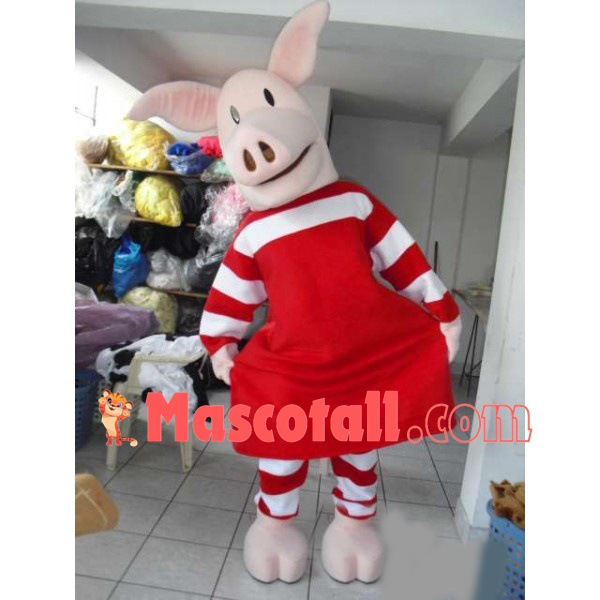 Elegant Pig In Striped Tunic Dress Mascot Costume