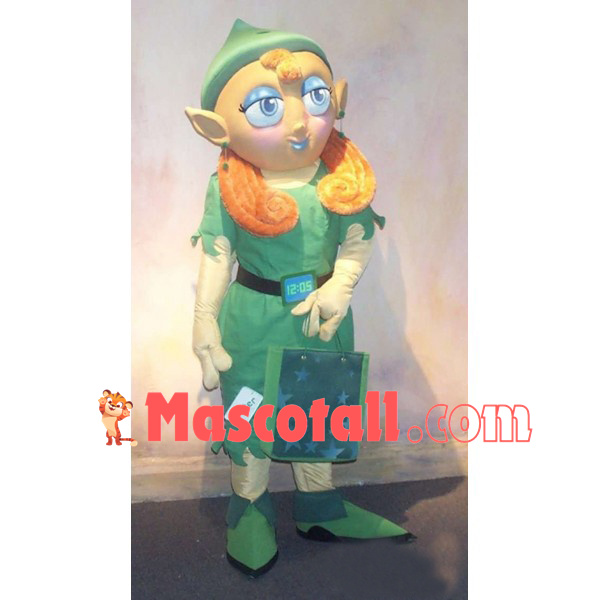 Christmas Female Elf With Blue Eyeshadow Mascot Costume