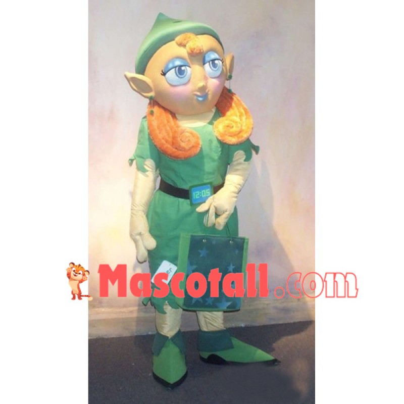 Christmas Female Elf With Blue Eyeshadow Mascot Costume