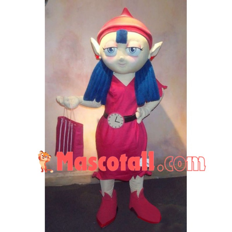Fashionista Elf In Pink Dress Mascot Costume