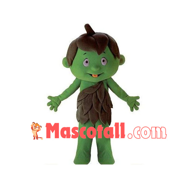 Natural Kid Wearing Brown Leaves Suit Mascot Costume