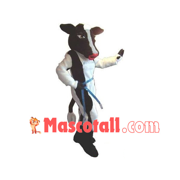 Fashion Cow Model Wearing Belt Mascot Costume