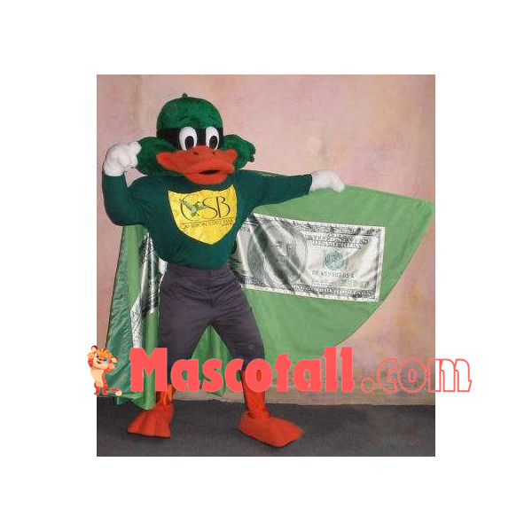 Power Duck Wearing Dollar Print Cloack Mascot Costume