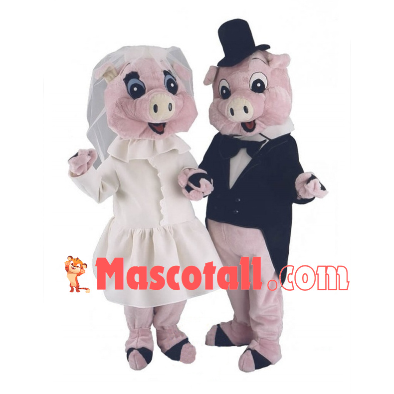 Lovely Wedding Pink Pigs Mascot Adult Costume	