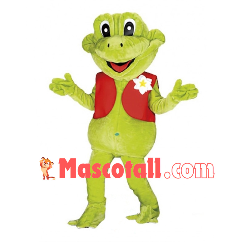 Green Frog In Red Vest Mascot Adult Costume 