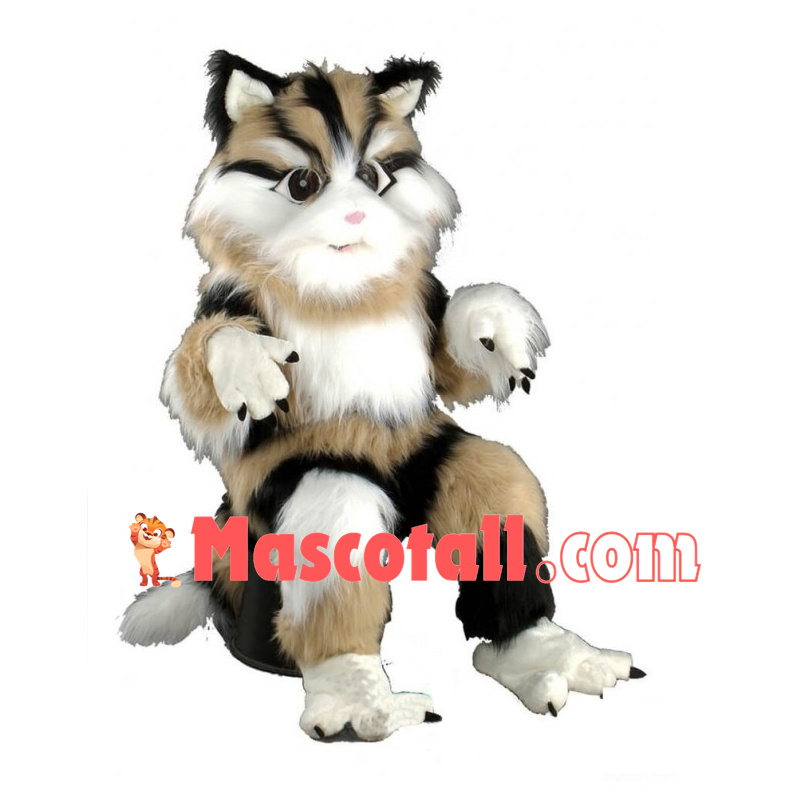 Family Cat Long Fur Mascot Costume 