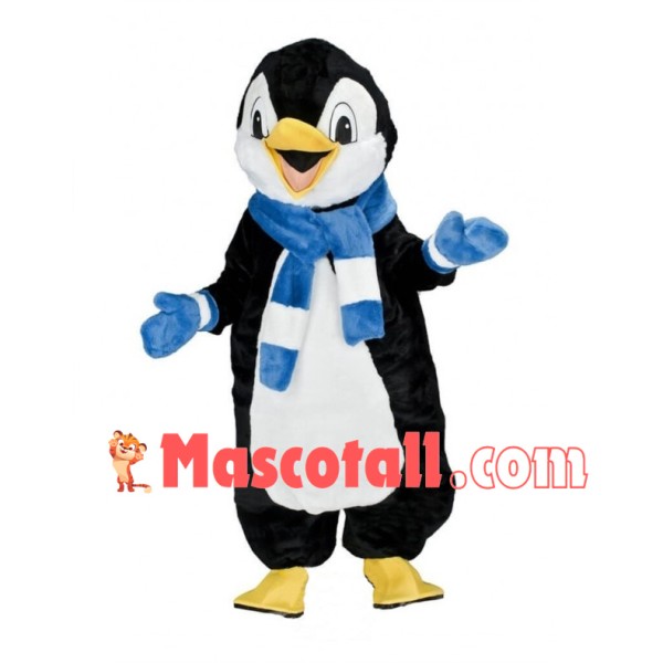 Lovely Penguin Wearing Blue Gloves And Scarf Mascot Adult Costume	