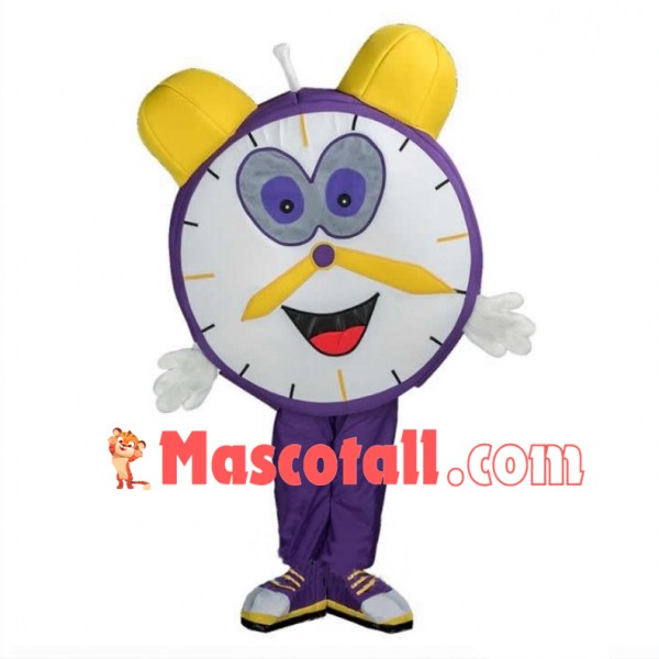 Cartoon Purple Twin Bell Alarm Clock Mascot Adult Costume