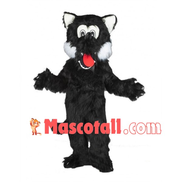 Lovely Black Wolf Long Fur Mascot Costume