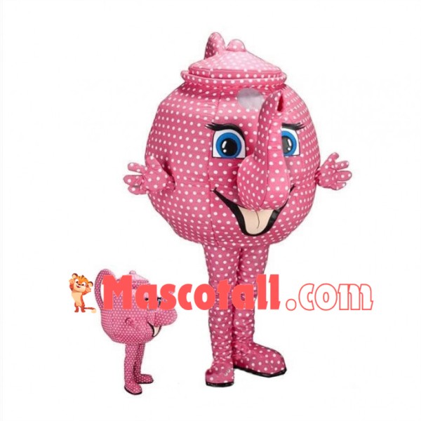 Deluxe Cartoon Pink Polka Dot Teapot Mascot Costume