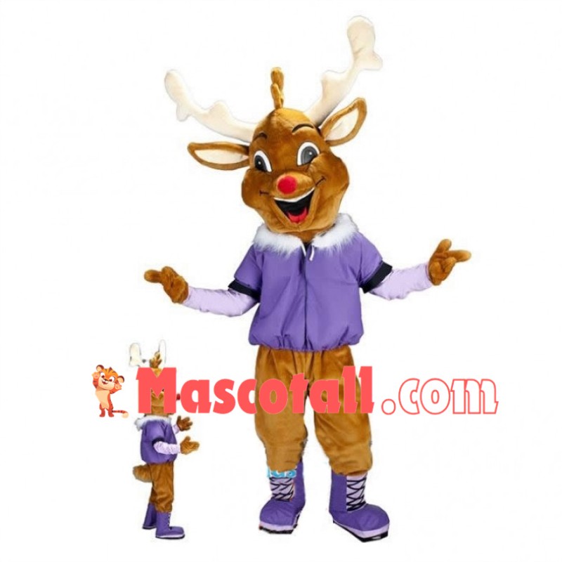 Lovely Red-Nosed Reindeer Mascot Costume Fancy Dress Outfit 
