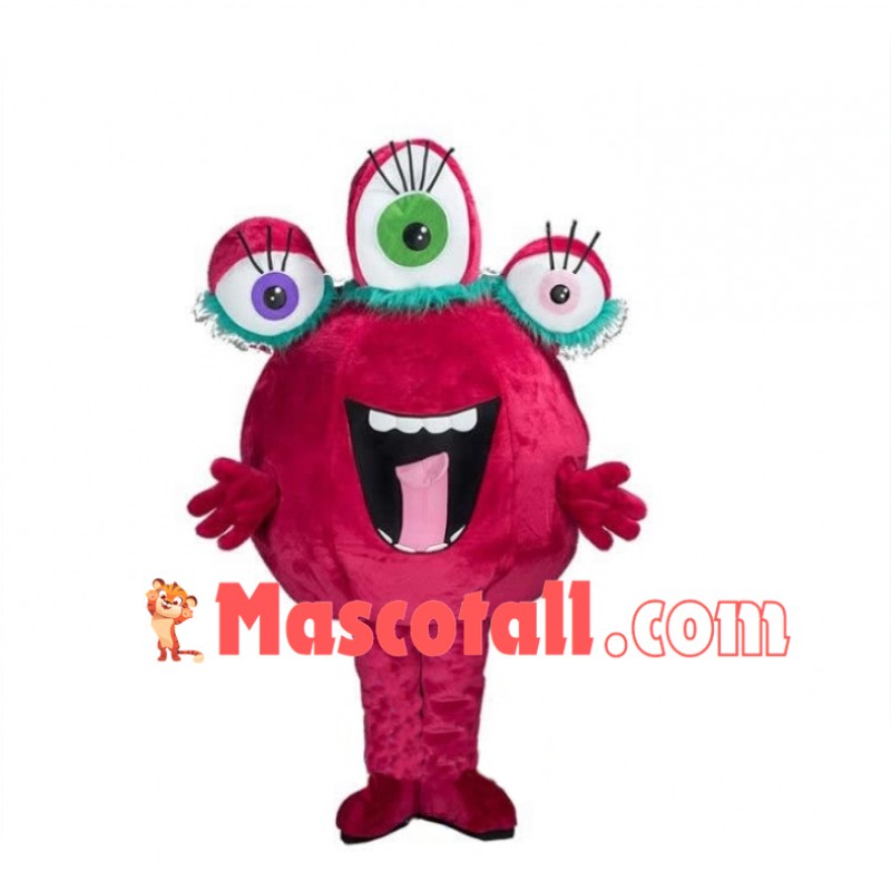 Happy Pink Three-eyed Alien Mascot Costume 