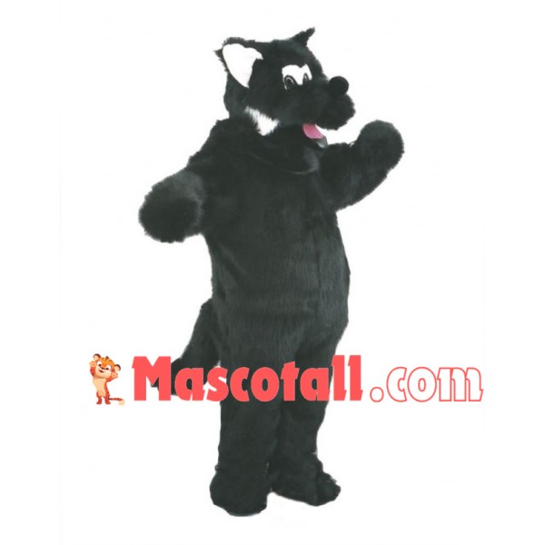 Long Plush Black Wolf Mascot Costume 
