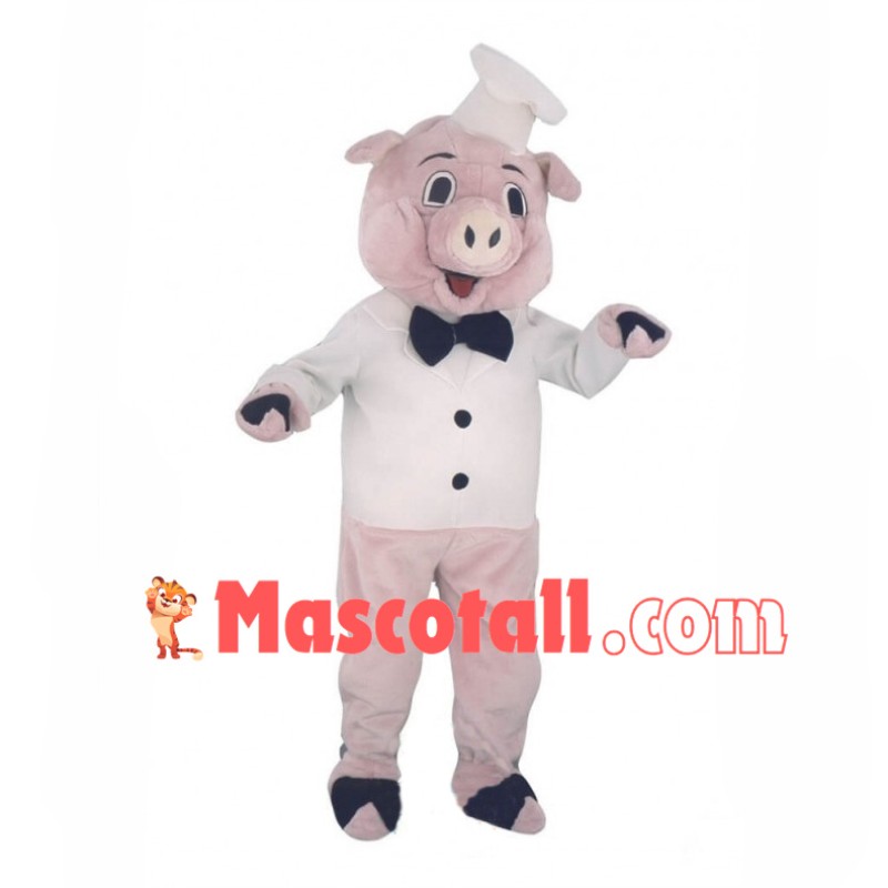 Lovely Chef Pink Pig Mascot Costume 