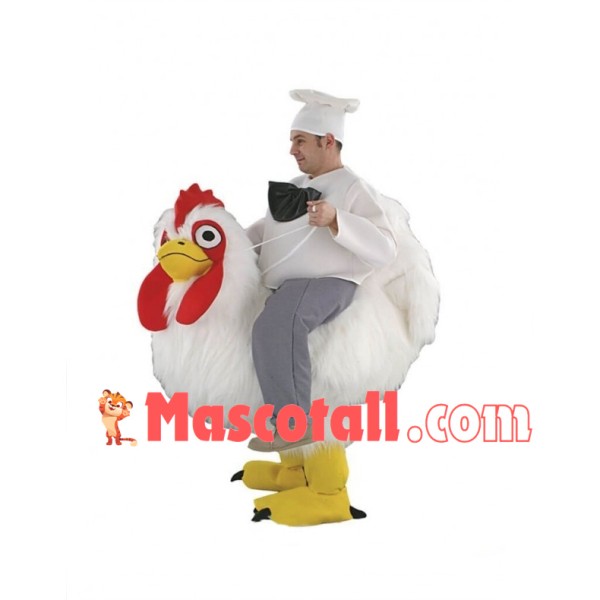 Carry Me Ride On White Rooster Long Fur Costume Animal Funny Pants Novelty 