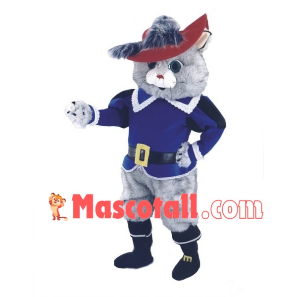 Cavalier Grey Cat Long Fur Mascot Costume 