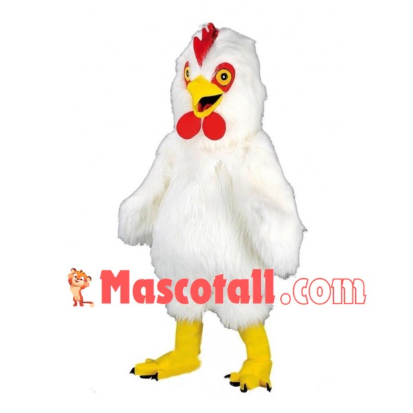White Rooster Long Fur Mascot Costume 