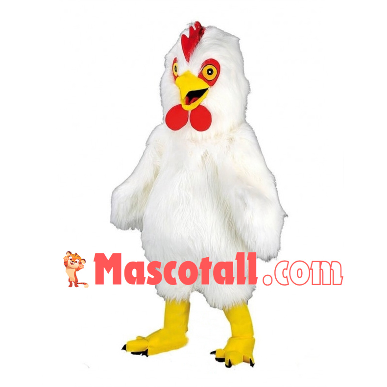 White Rooster Long Fur Mascot Costume 