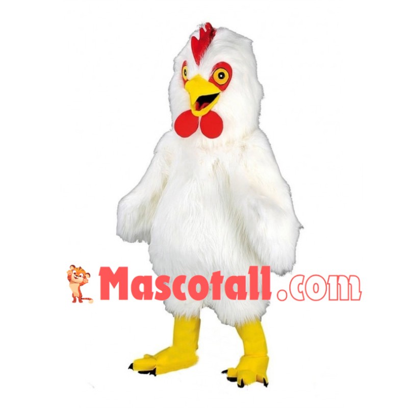 White Rooster Long Fur Mascot Costume 