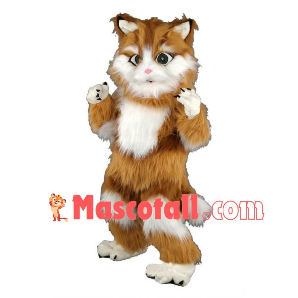 Brown & White Cat Long Fur Mascot Costume 