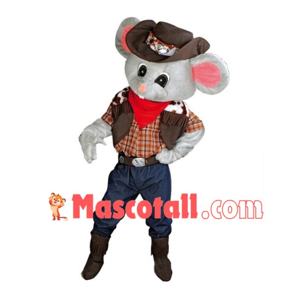 Cowboy Gray Mouse Mascot Costume