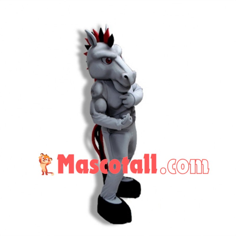 Power Gray Mustang Mascot Adult Costume 