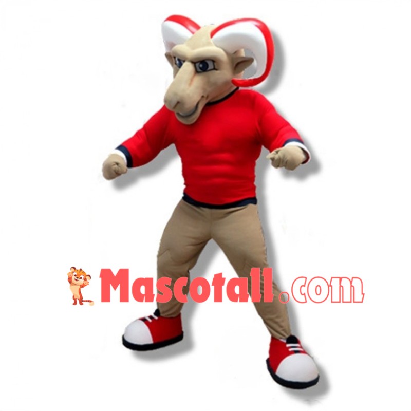 College Power Light Brown Ram Mascot Costume 