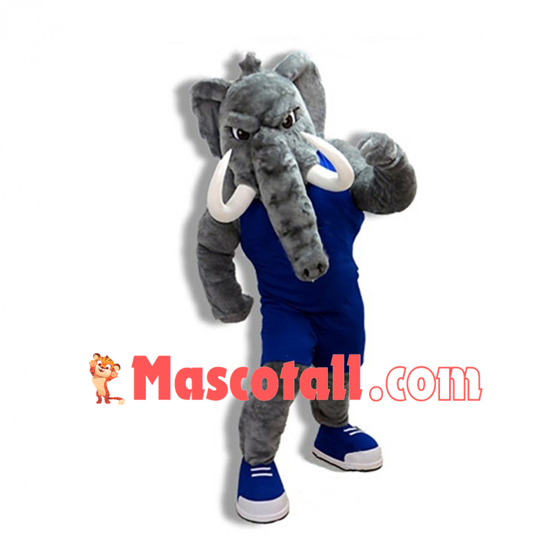 University Power Fierce Gray Mastodon Mascot Costume 