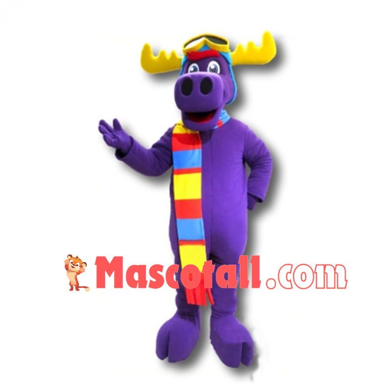 Skiing Purple Moose Mascot Adult Costume 