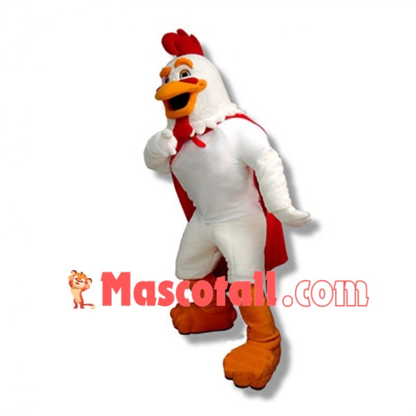 Superhero White Rooster Mascot Costume 