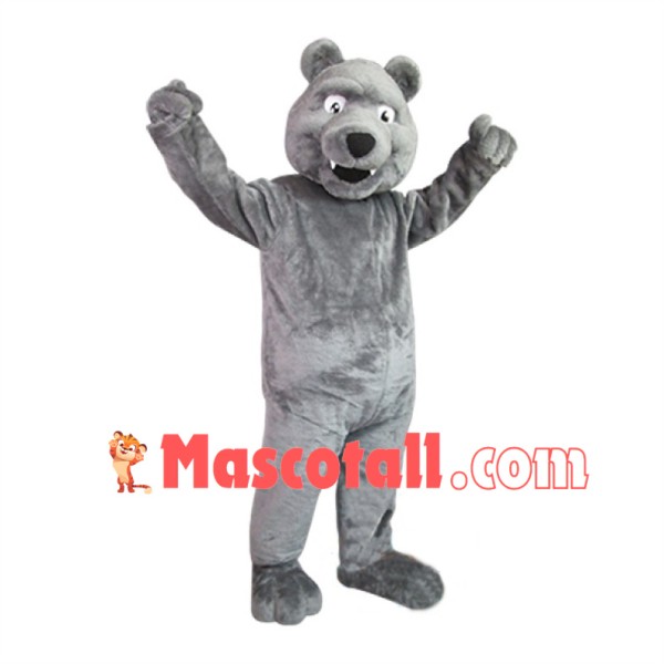 Friendly Grey Bear Mascot Costume 