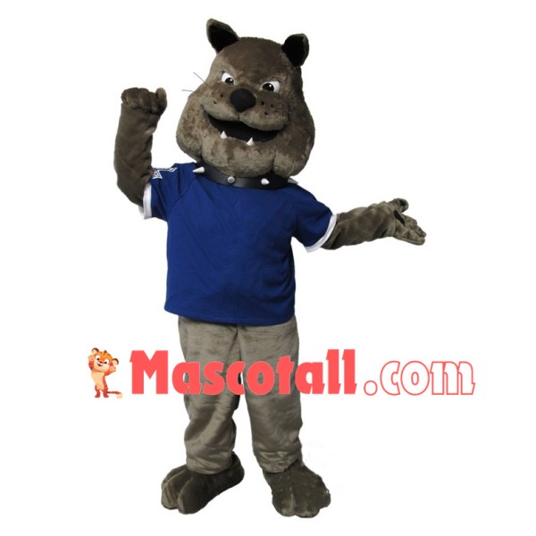 Happy Grey Bulldog School Mascot Costume 