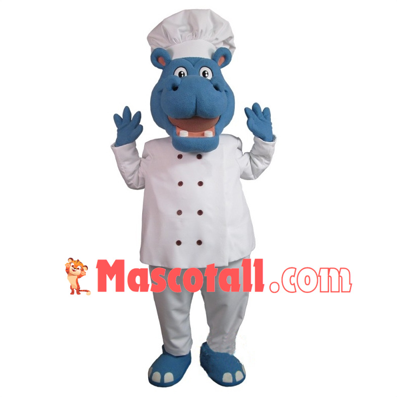 Happy Chef Blue Hippo Mascot Costume 