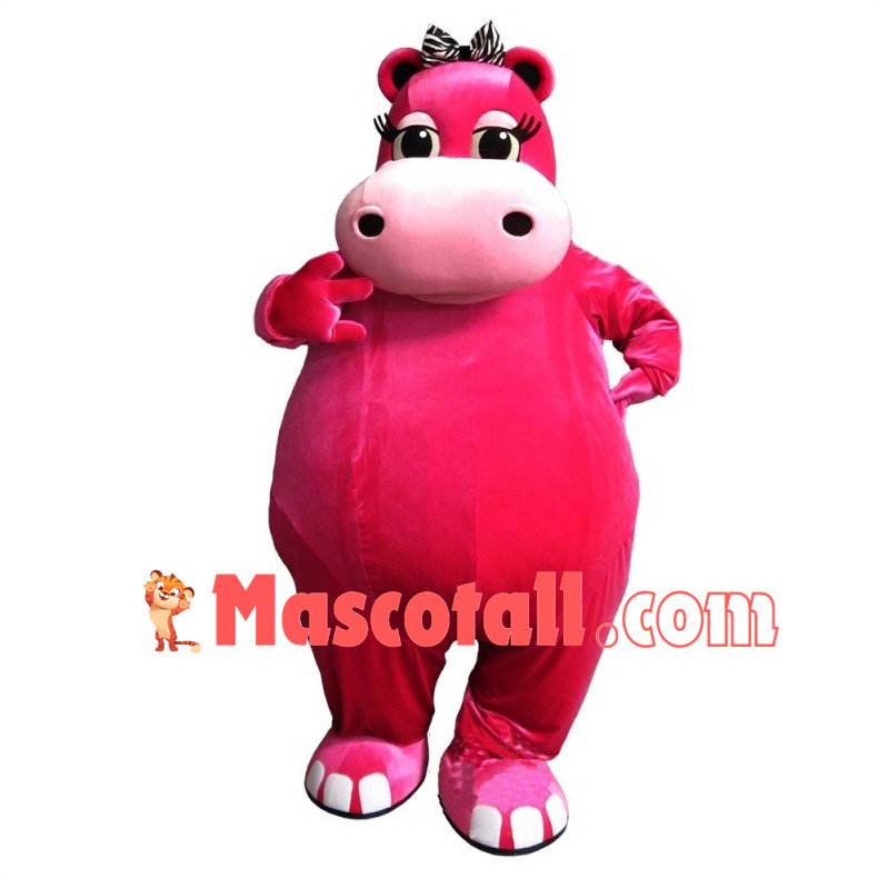 Cute Cartoon Pink Hippo Girl Mascot Costume 