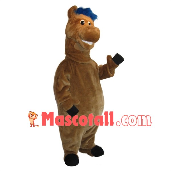 Brown Horse With Blue Mane Mascot Costume 